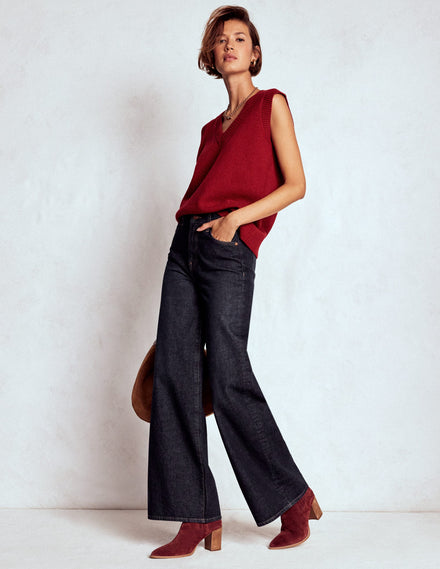 Jeans aus festem Denim mit weitem Bein-Indigo Waschung