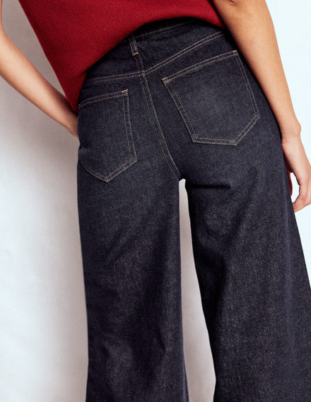 Jeans aus festem Denim mit weitem Bein-Indigo Waschung