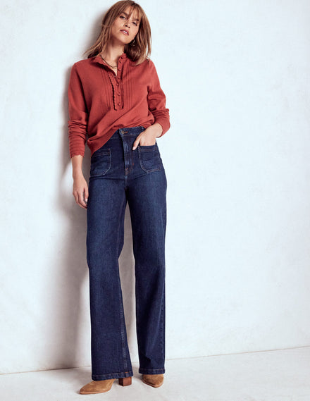 Jeans mit geradem Bein und Tasche-Dunkles Vintageblau