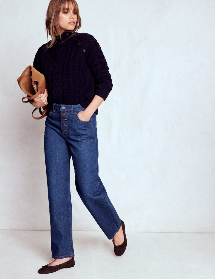 Jeans mit geradem Bein und sichtbarer Knopfleiste-Indigo