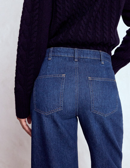 Jeans mit geradem Bein und sichtbarer Knopfleiste-Indigo