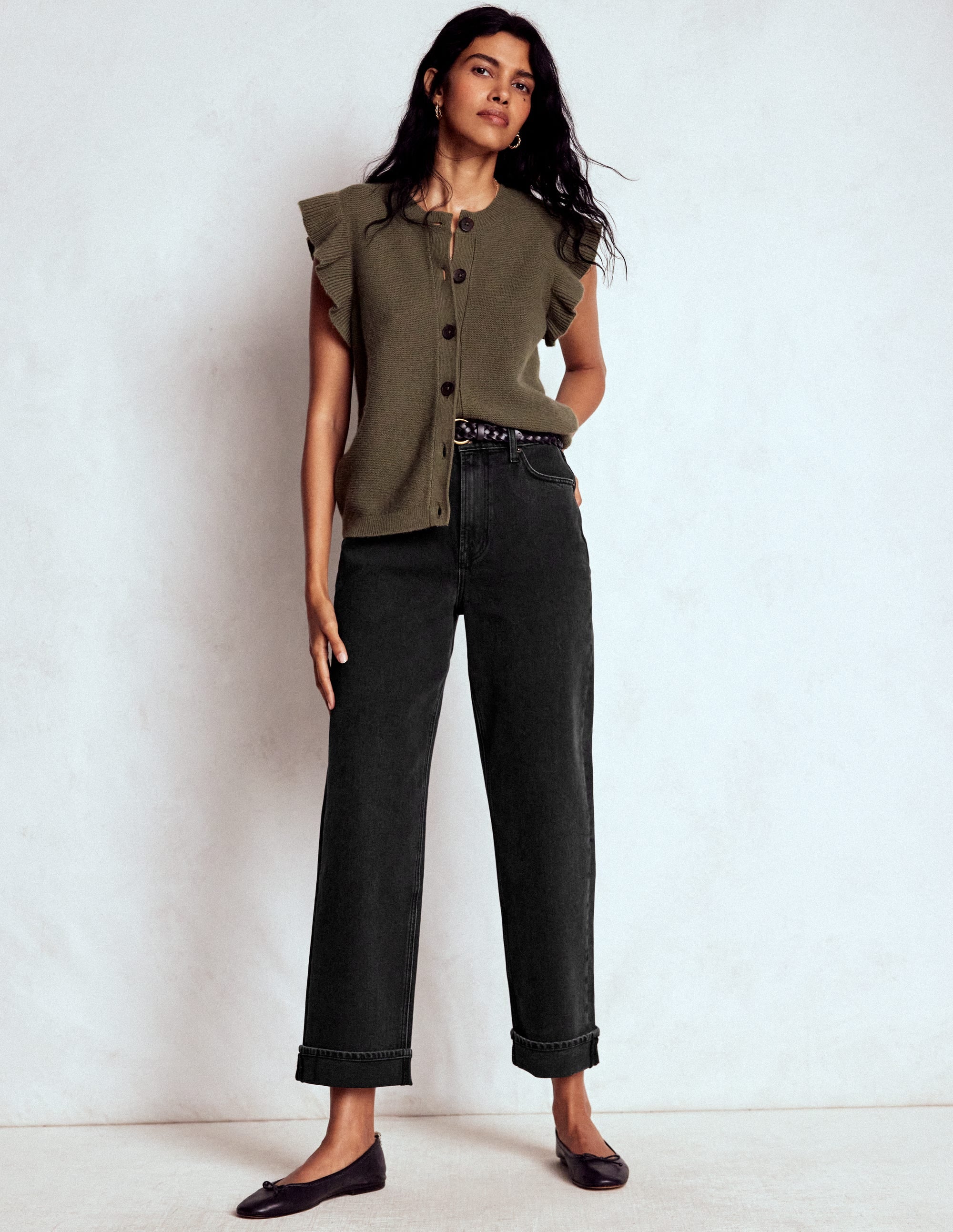 Jeans mit mittelhohem Bund und geradem Bein-Verwaschenes Schwarz - Image 1