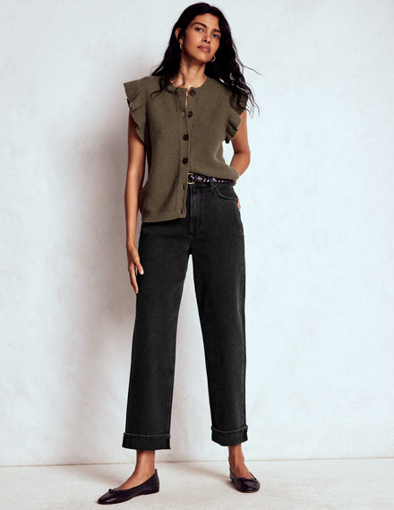 Bequeme, mittelhohe Stretch-Jeans-Verwaschenes Schwarz