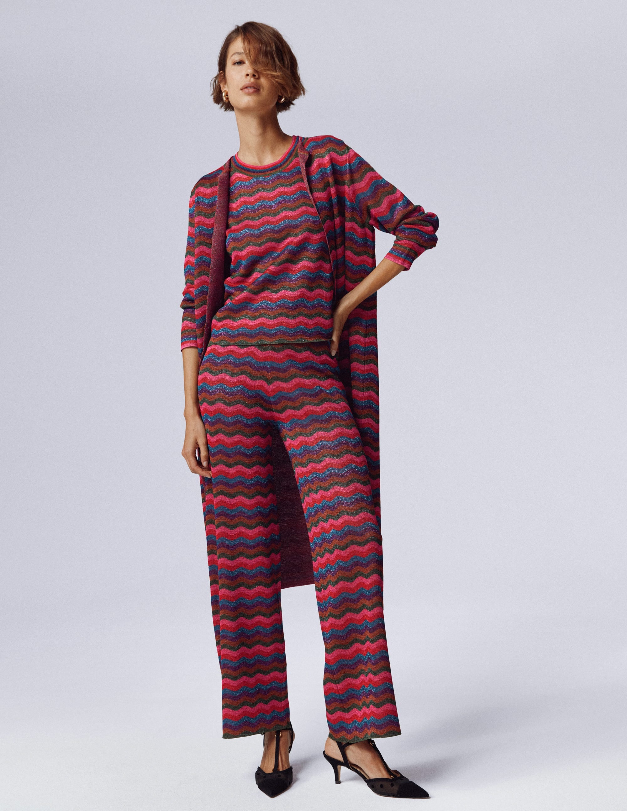 Pantalon en maille jacquard-Vague métallisée teinte joyau - Image 6