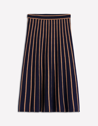 Jupe midi Liz en maille-Rayé bleu marine et camel-6