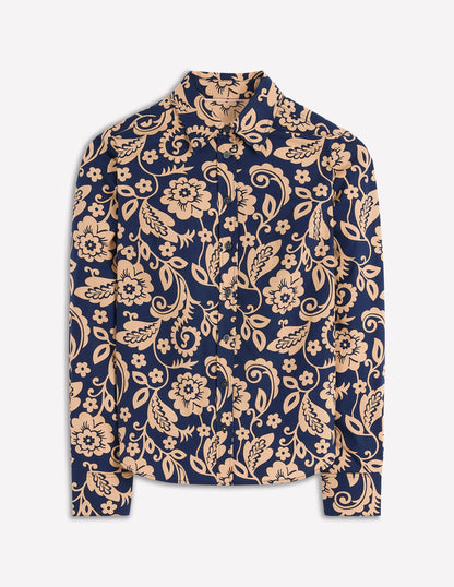 Sienna Baumwollhemd-Französisches Marineblau, Blumenornamente-4