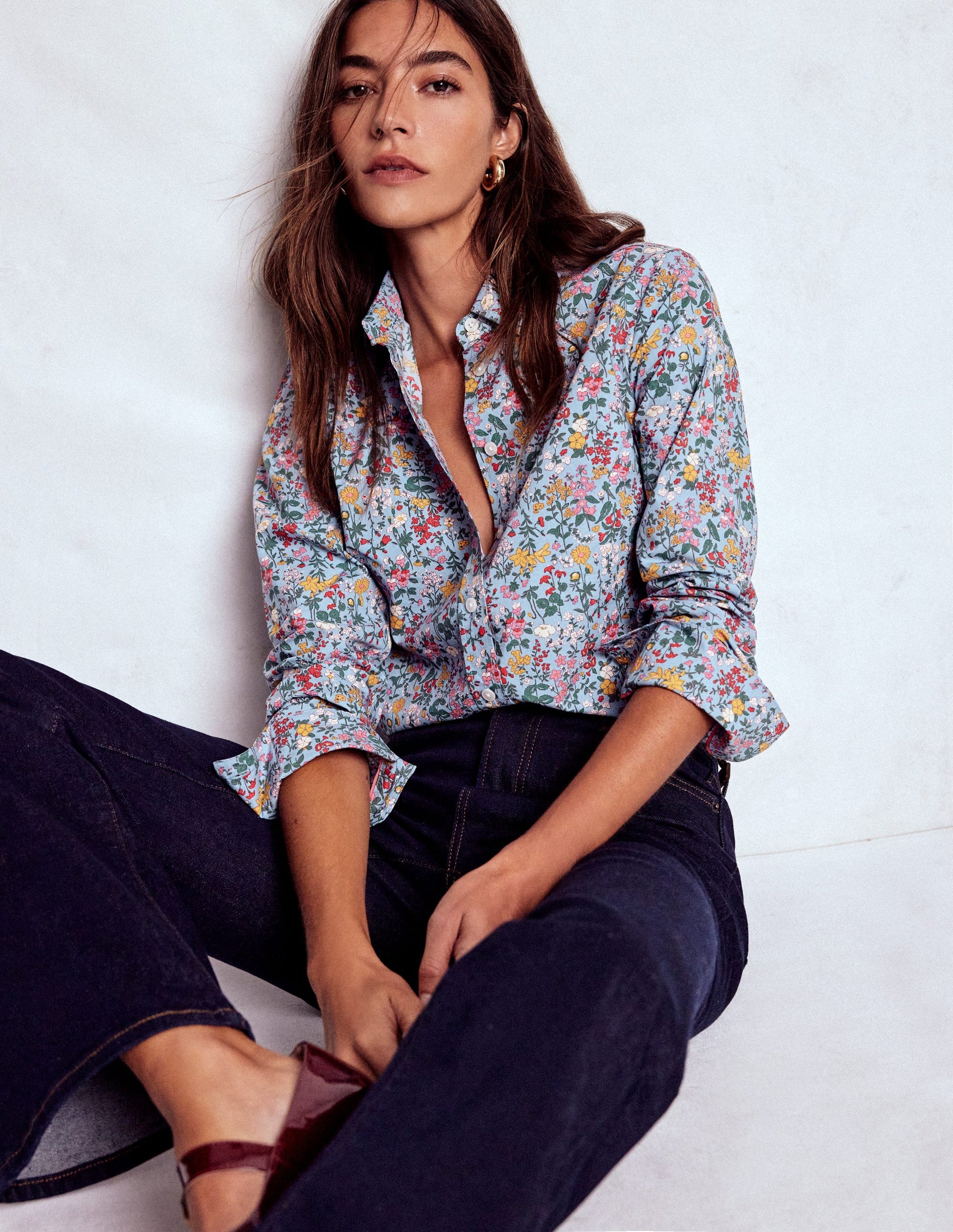Chemise Sienna en coton-Bleu vent, motif Delicate Meadow-1