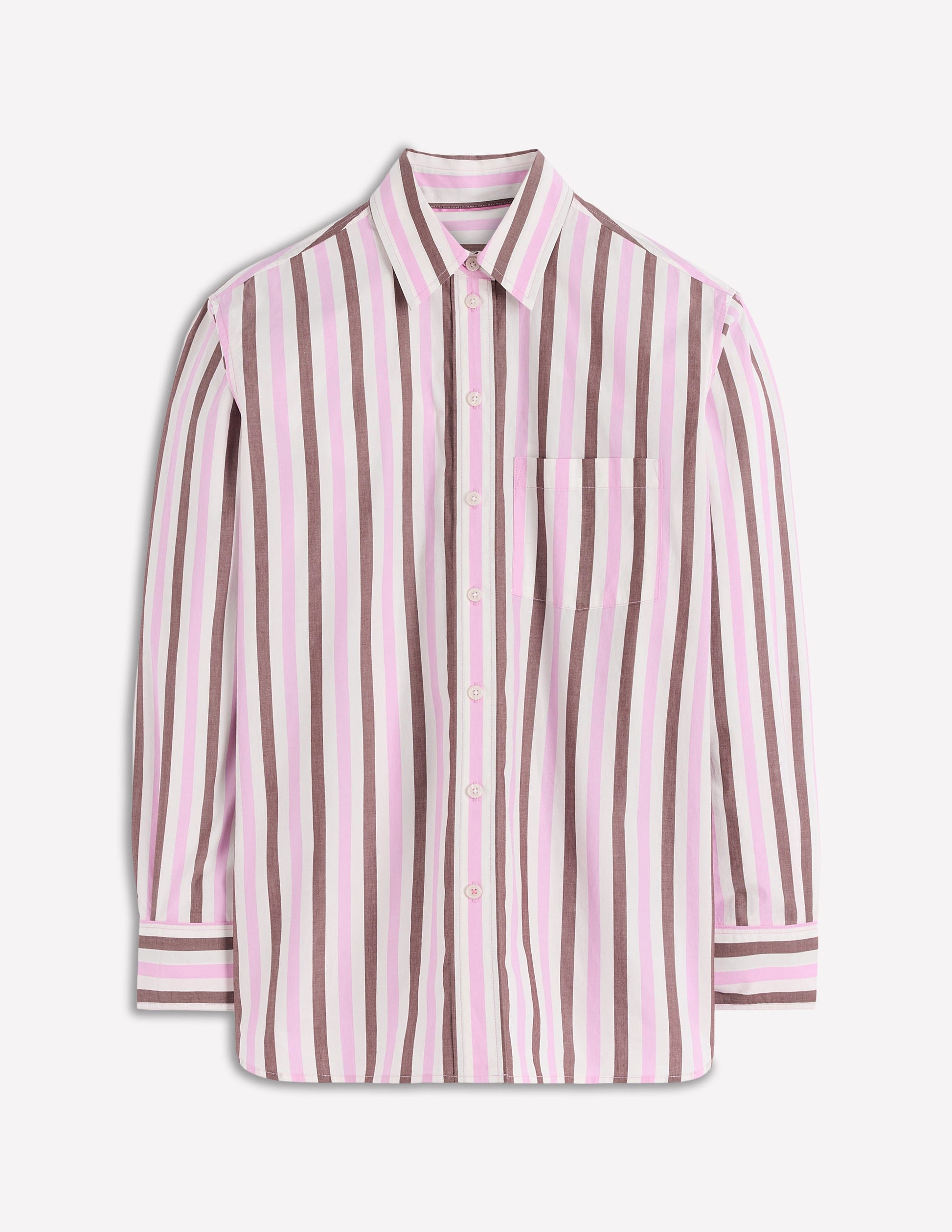 Sadie Lockeres Baumwollhemd-Rosa und Kastanienbraun Streifen-5