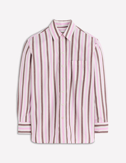 Sadie Lockeres Baumwollhemd-Rosa und Kastanienbraun Streifen-5