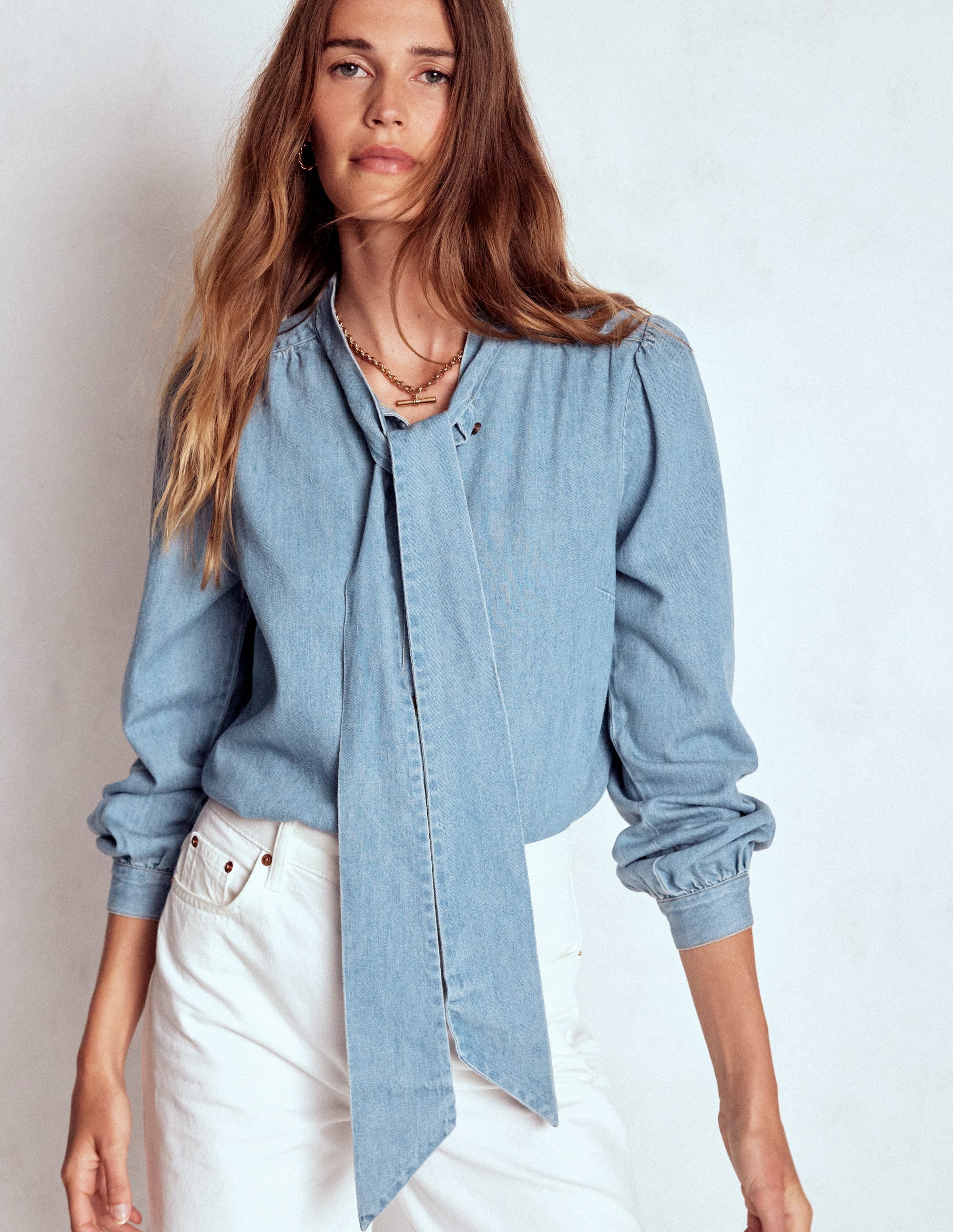 Schluppenbluse aus Denim-Hell Authentisch - Image 2