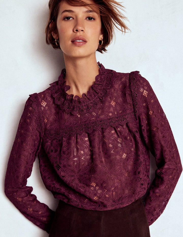 Oberteil mit Spitzenbesatz-Dunkelviolett