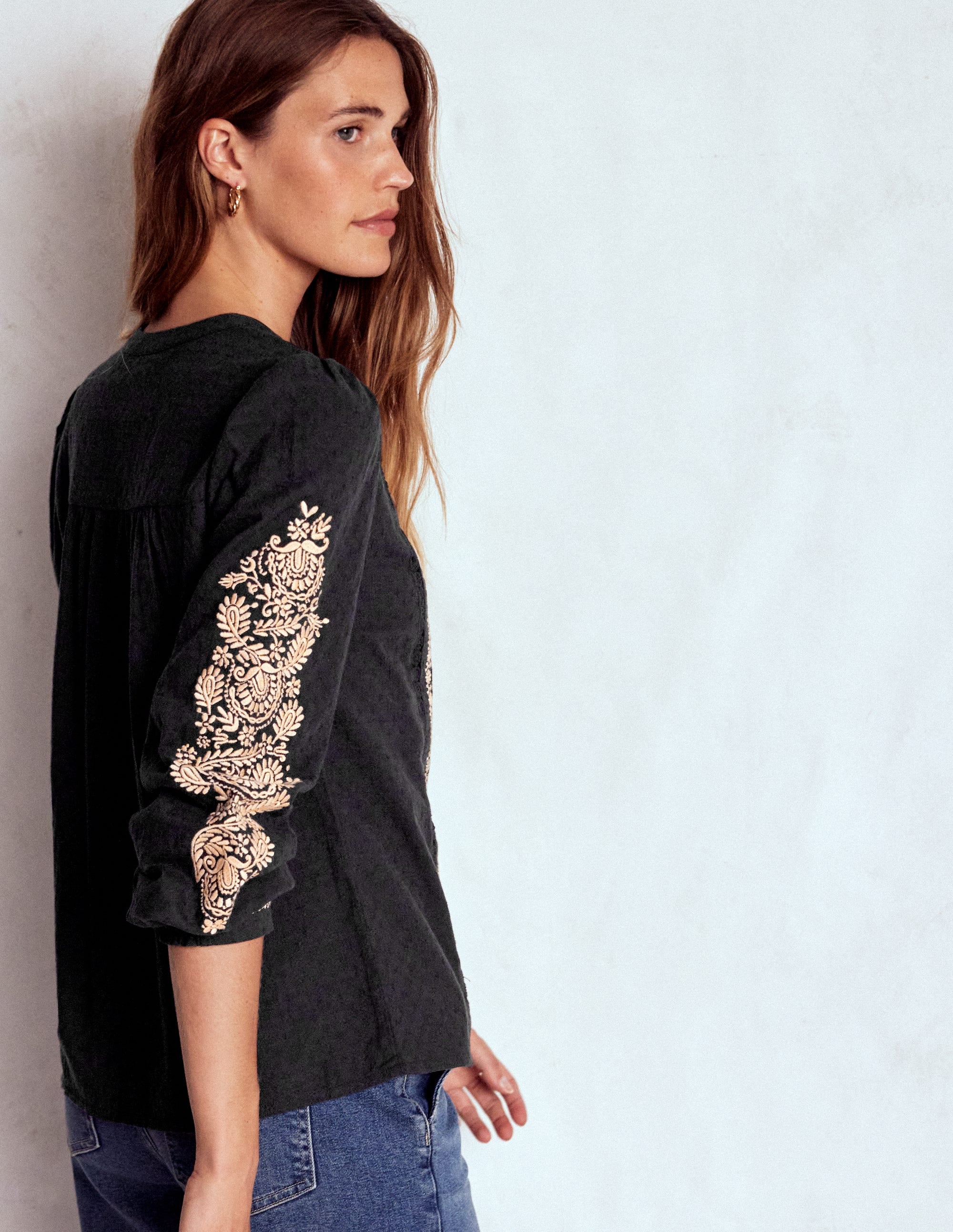 Top brodé en coton-Noir - Image 3