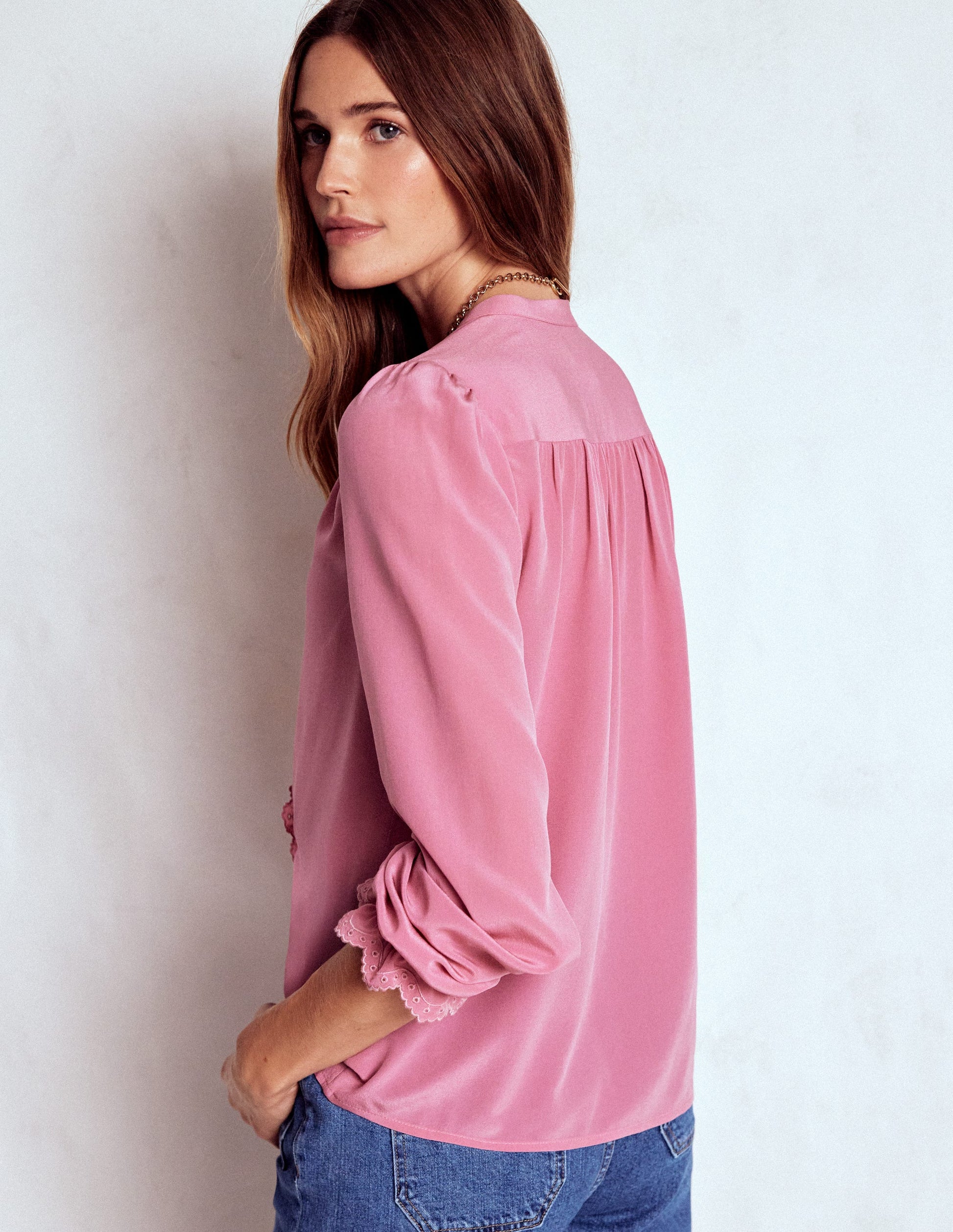 Alice Frill Front Silk Top-Pink Heather-3