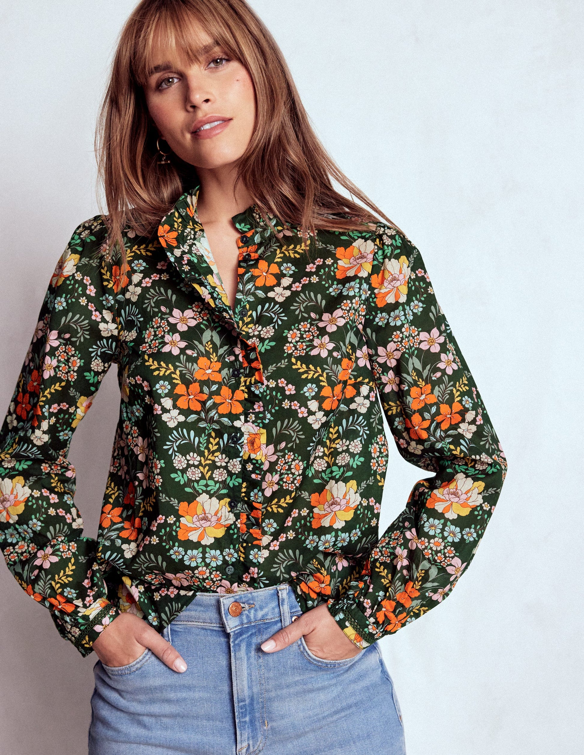 Helena Cotton Top-Green, Flourishing Garden-2