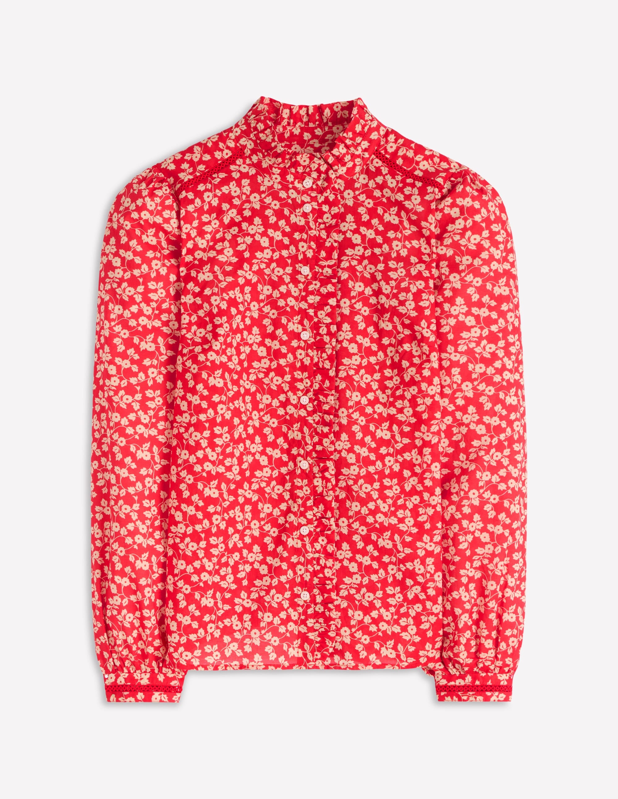 Helena Cotton Top-Cranberry Red, Delicate Vine - Image 5