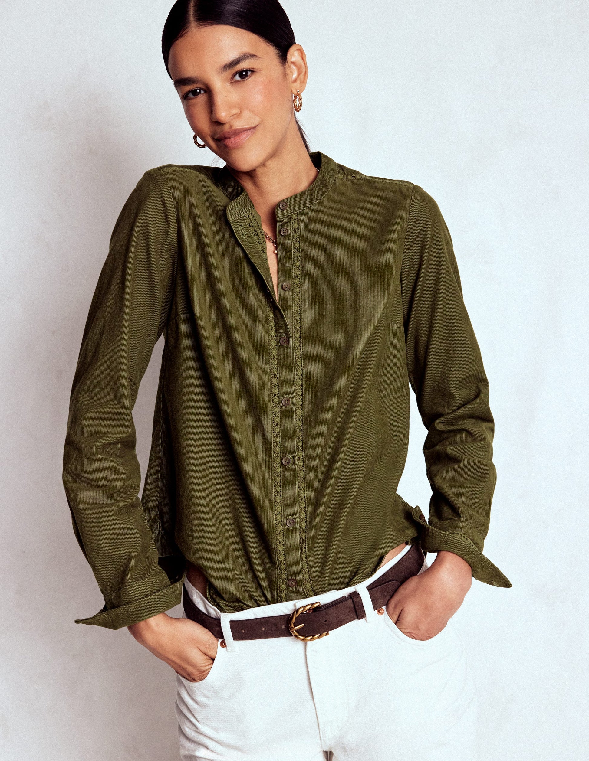 Chemise Victoria en velours côtelé-Vert des bois-1