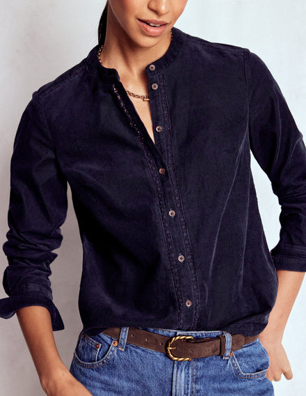 Chemise Victoria en velours côtelé-Bleu marine