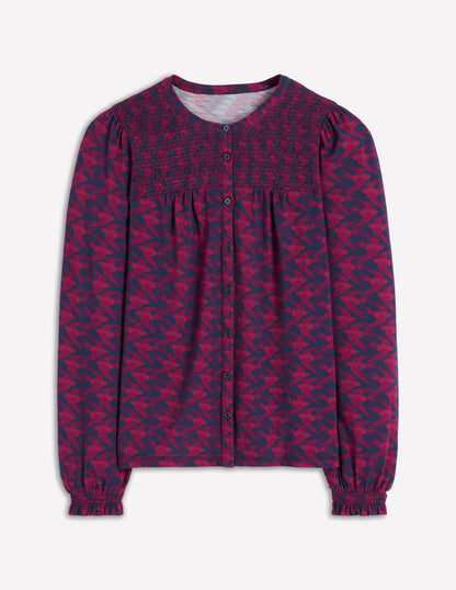 Elsa Jerseyhemd mit gesmokter Passe-Französisches Marineblau, Schwalben-2