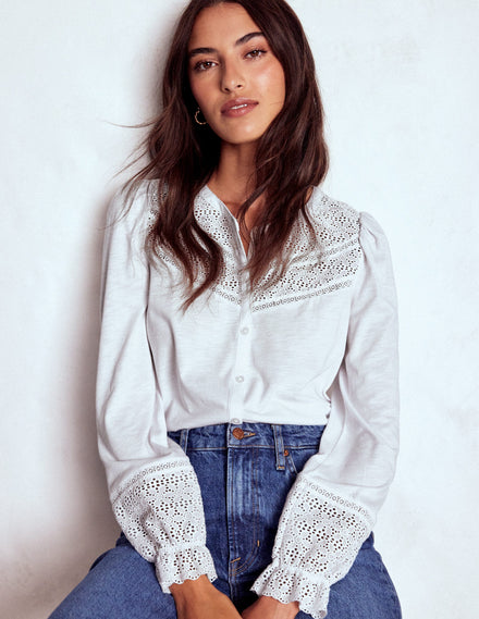 Chemise Pippa à broderie anglaise en jersey-Blanc