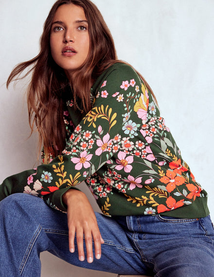 Rosa Bedrucktes Sweatshirt-Grüne Platzierter Druck