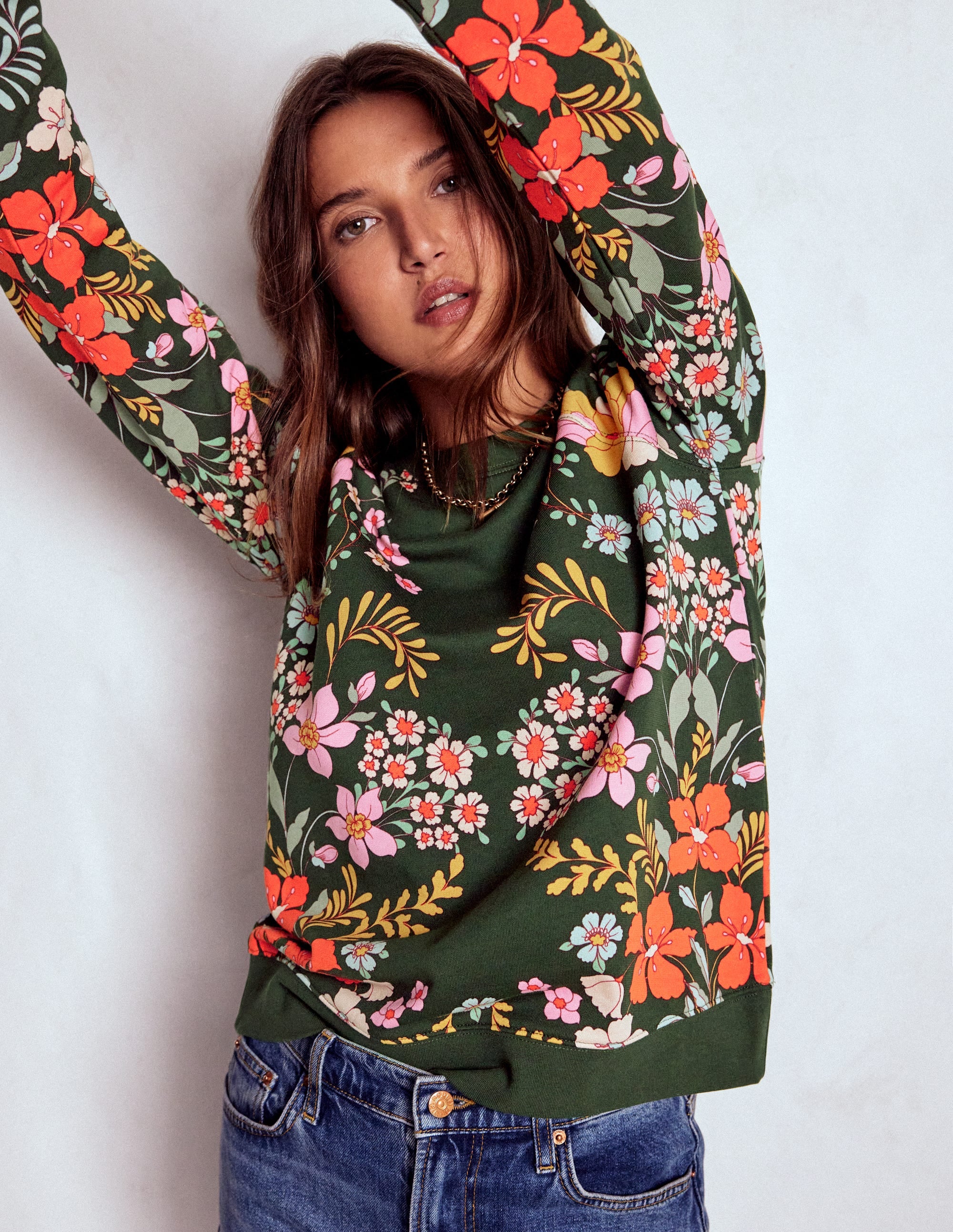 Rosa Bedrucktes Sweatshirt-Wald, Blühender Garten - Image 4