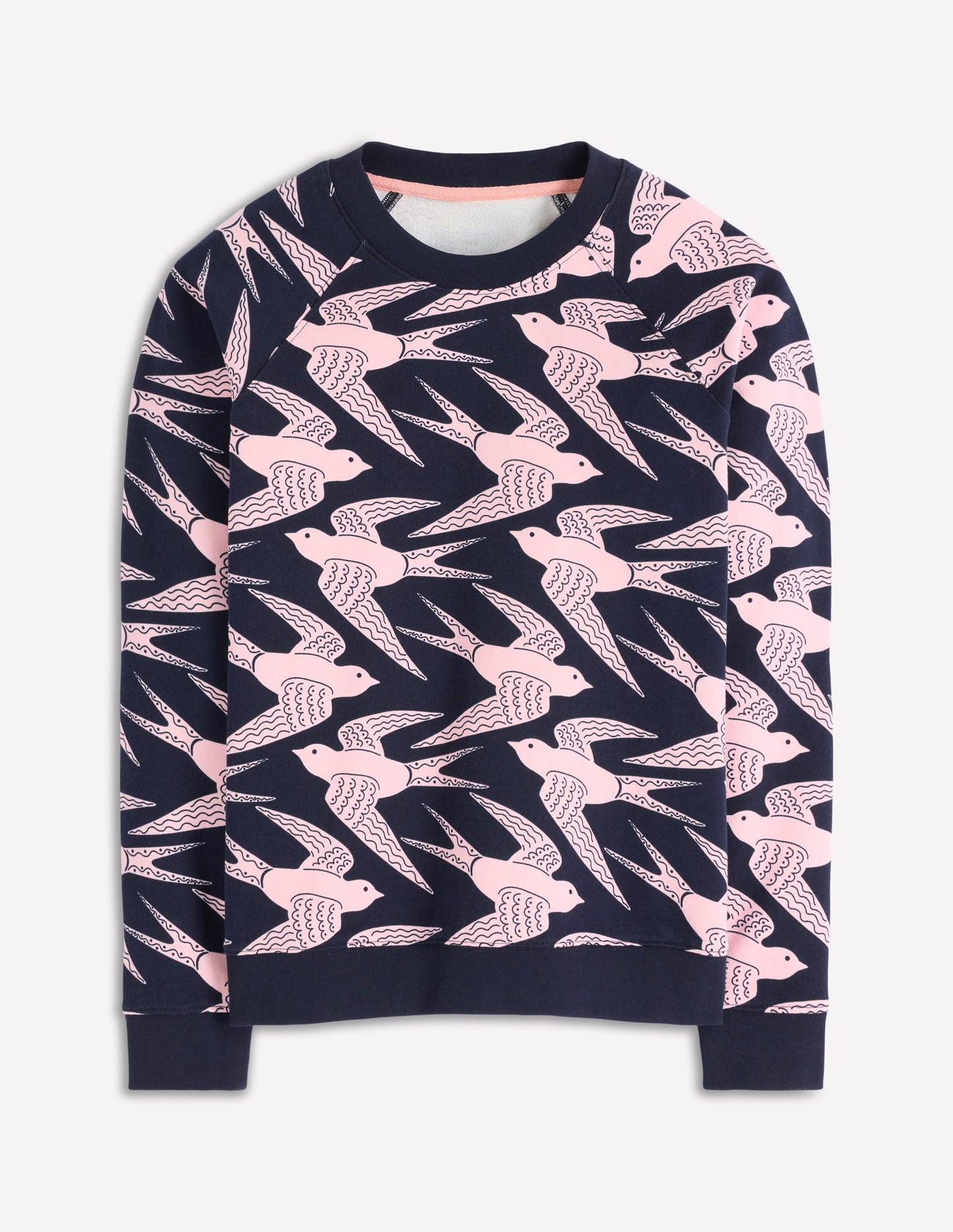 Rosa Bedrucktes Sweatshirt-Marineblau, Rosafarbene Schwalben