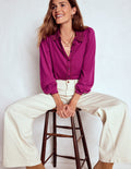 Bluse mit Spitzenkragen-Sattes Magenta
