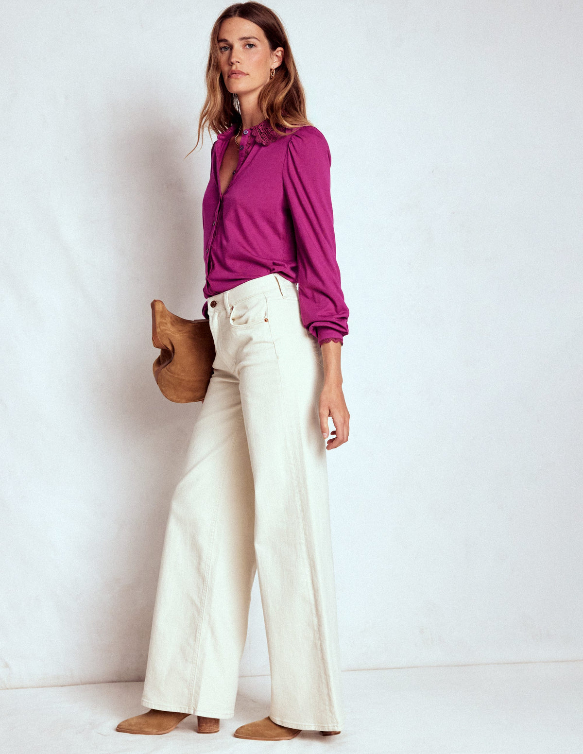 Bluse mit Spitzenkragen-Sattes Magenta - Image 4