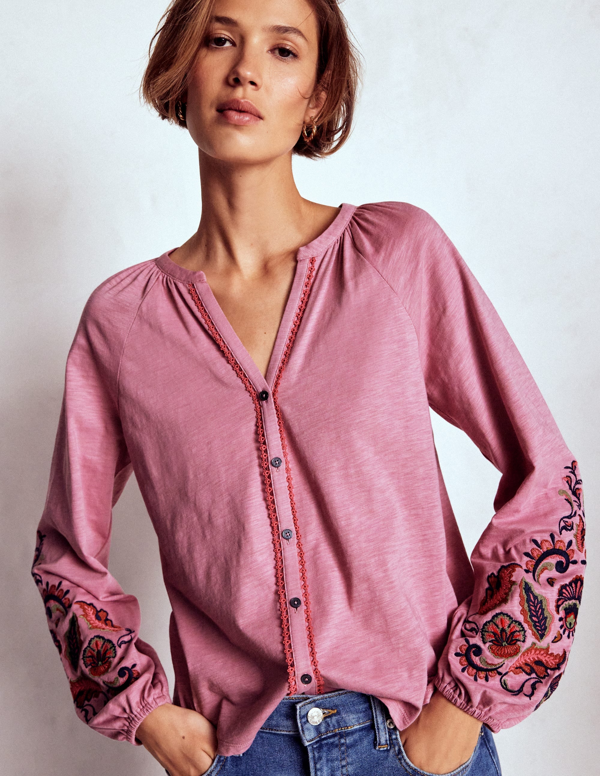 Chemise Alma brodée-Rose cendré - Image 1