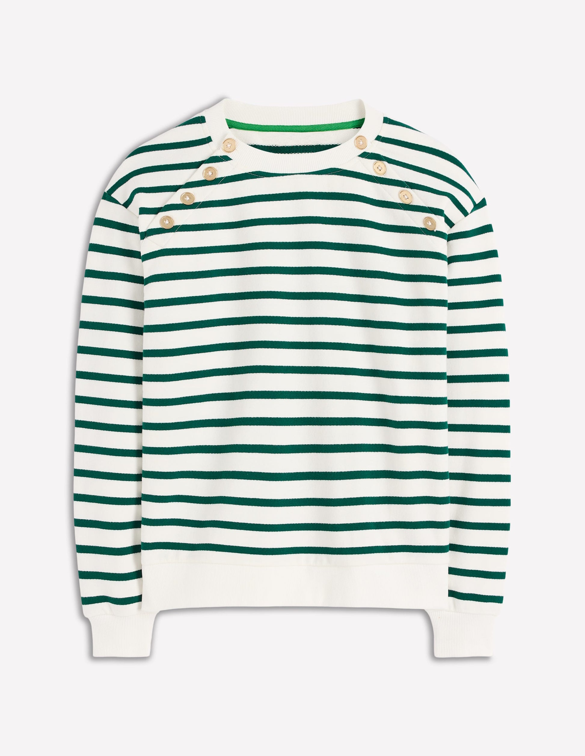 Sweatshirt mit Knopfdetail-Dunkles Smaragdgrün, Naturweiß-5