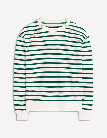 Sweatshirt mit Knopfdetail-Dunkles Smaragdgrün, Naturweiß-5