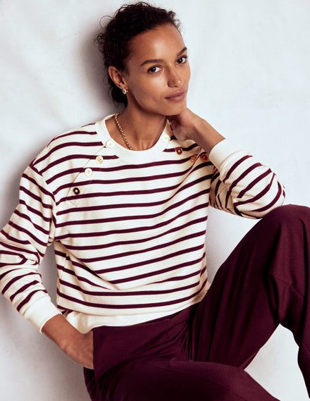 Sweatshirt mit Knopfdetail-Dunkler Blauregen, Naturweiß