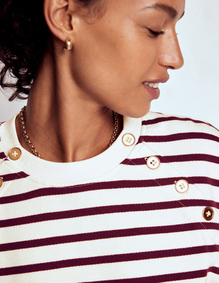 Sweatshirt mit Knopfdetail-Dunkler Blauregen, Naturweiß