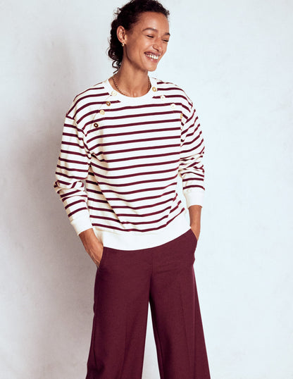 Sweatshirt mit Knopfdetail-Dunkler Blauregen, Naturweiß-4