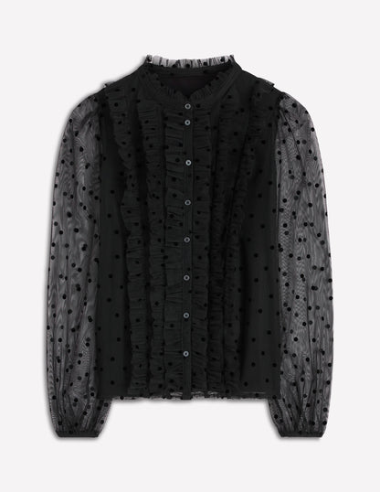 Rüschenbluse aus Tüll-Schwarz-6