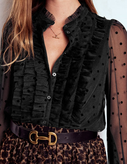 Rüschenbluse aus Tüll-Schwarz-3