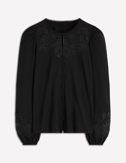 Jerseyoberteil mit Cutwork-Detail-Schwarz-5