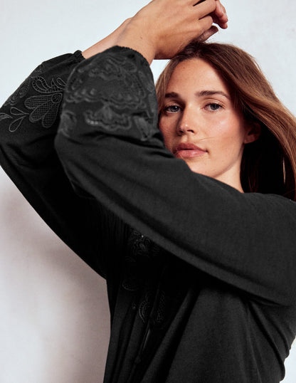 Jerseyoberteil mit Cutwork-Detail-Schwarz-4