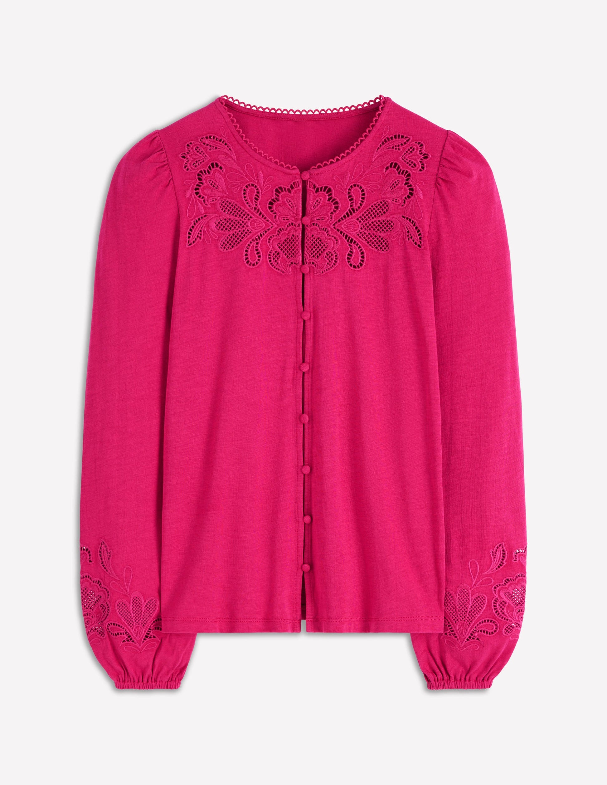 Jerseyoberteil mit Cutwork-Detail-Kräftiges Rosa-4
