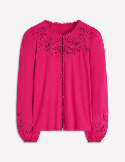 Jerseyoberteil mit Cutwork-Detail-Kräftiges Rosa-4