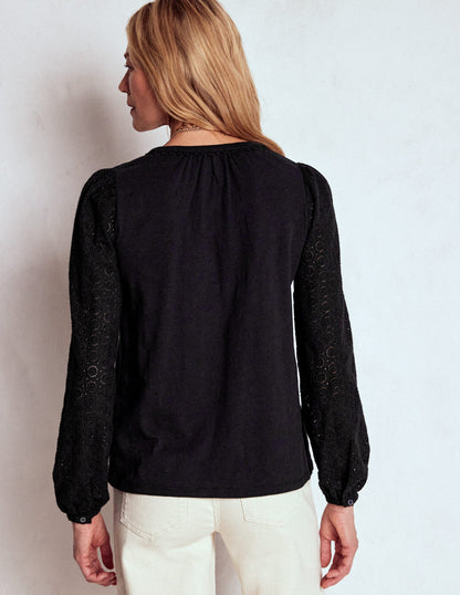 Eden Jerseyhemd mit Lochstickerei-Schwarz-3