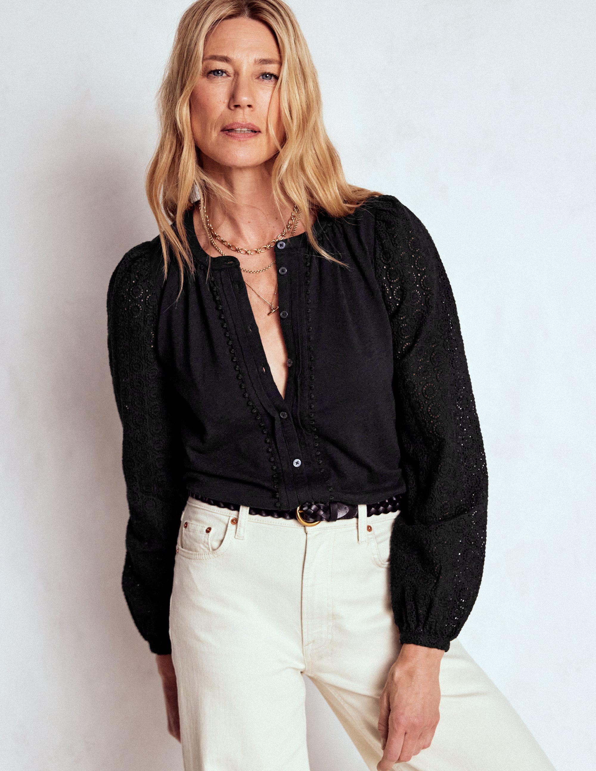 Chemise Eden en jersey à broderie anglaise-Noir - Image 5