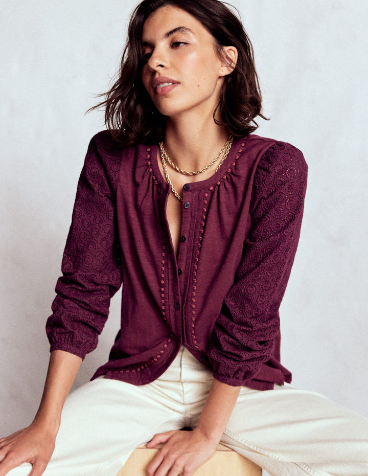 Eden Broderie Jersey Shirt-Deep Wisteria