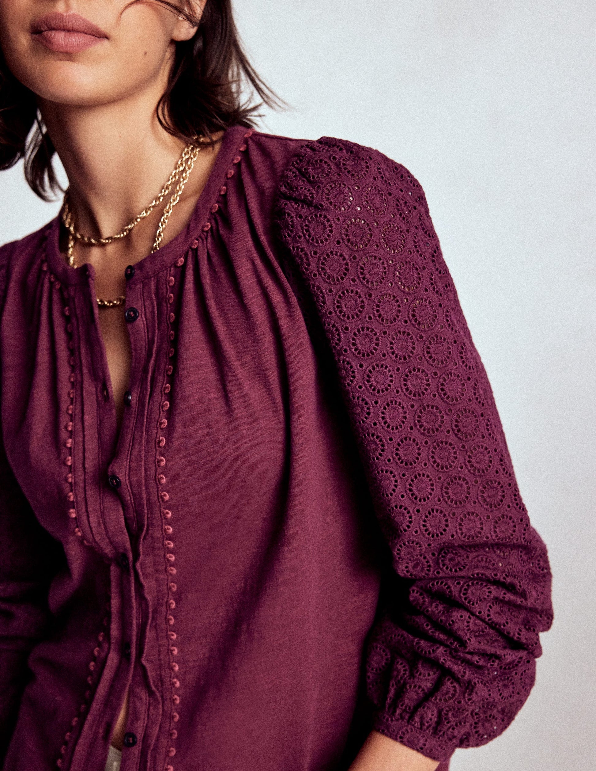 Eden Jerseyhemd mit Lochstickerei-Dunkelviolett-2