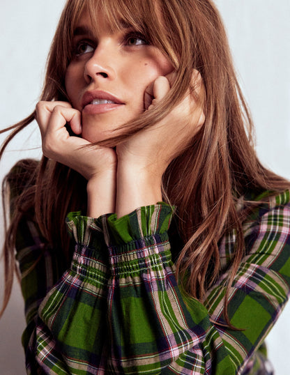 Top Lorna en coton brossé-Carreaux vert, bleu marine et rose-2