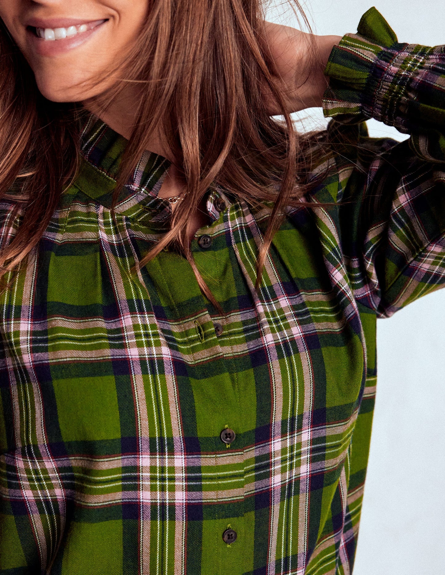 Top Lorna en coton brossé-Carreaux vert, bleu marine et rose