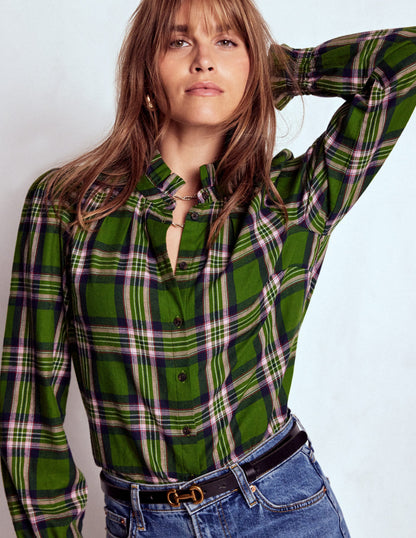 Top Lorna en coton brossé-Carreaux vert, bleu marine et rose-6