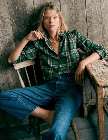 Top Lorna en coton brossé-Carreaux vert, bleu marine et rose-1