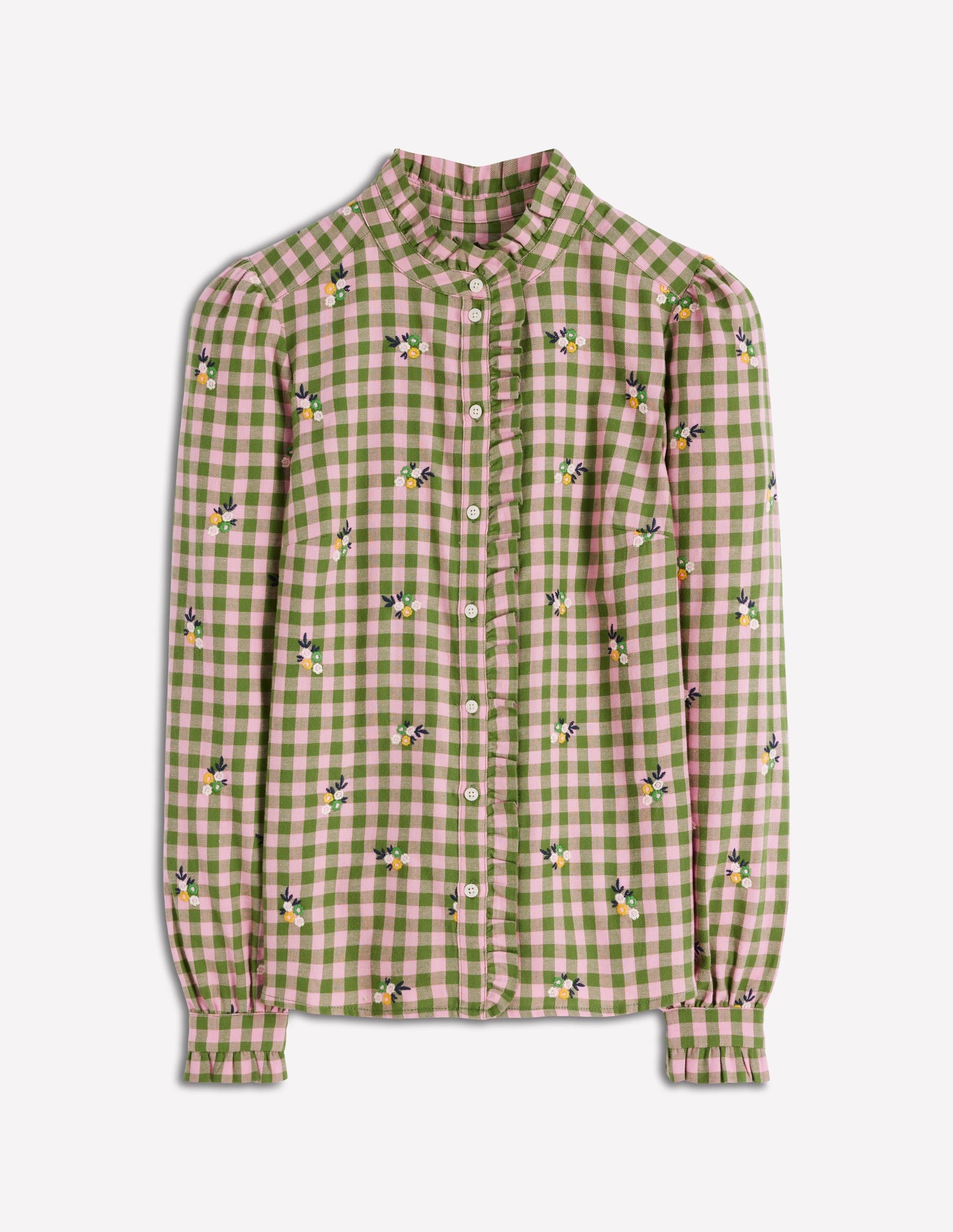 Helena Brushed Cotton Top-Green and Pink Floral Check-5