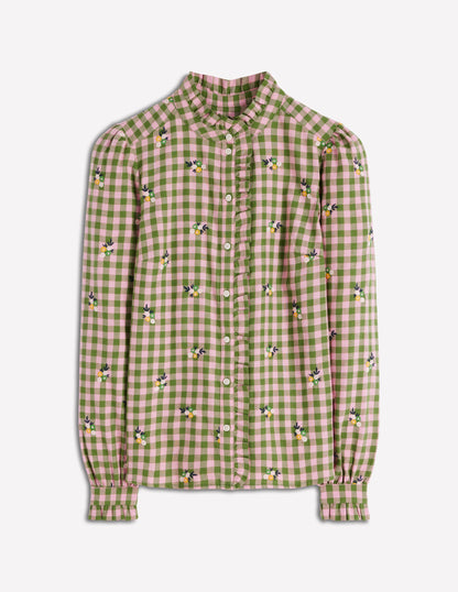 Helena Brushed Cotton Top-Green and Pink Floral Check-5